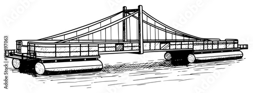 Hand Drawn Sketch of a Military Pontoon Bridge