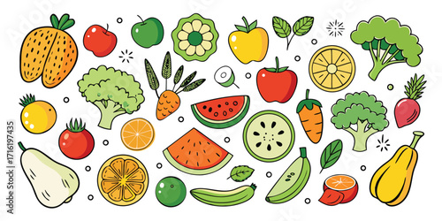 Vibrant assortment of fresh fruits and vegetables collection delicious healthy eating