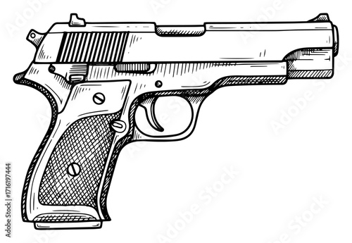 Semi Automatic Pistol Hand Drawn Sketch