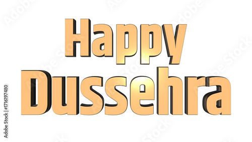 Happy Dussehra festival greeting in glossy golden orange 3D text style on isolated transparent background, Vijayadashami wishes, Hindu festival celebration