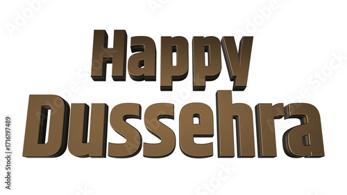 Happy Dussehra festival greeting in dark brown 3D text style on isolated transparent background, Vijayadashami wishes, Hindu cultural festival celebration