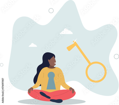 Unlock true potential, your ideal self to success in career or business, secret mind or skill to solve problem concept.life and employment of people.