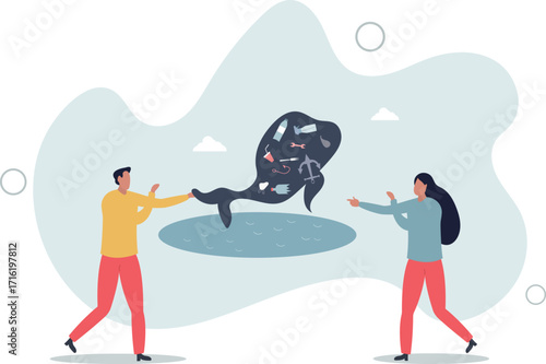 Ocean pollution and plastic concentration as whale danger .life and employment of people.