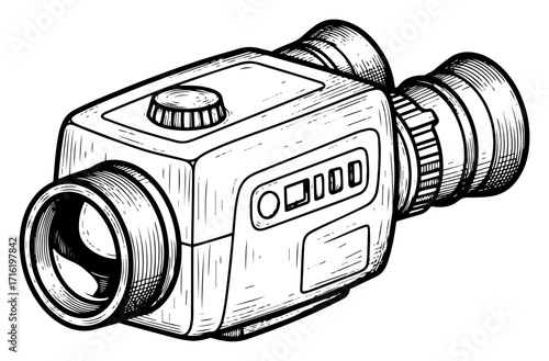 Handheld Thermal Imager in a Sketch Style Black Shape Vector Laser Cutting Engraving Monochrome Print