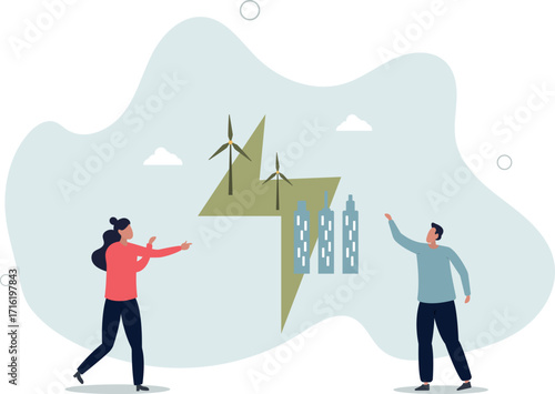 Electricity with alternative energy for power resources.Wind turbines in modern and sustainable urban city environment.life and employment of people.