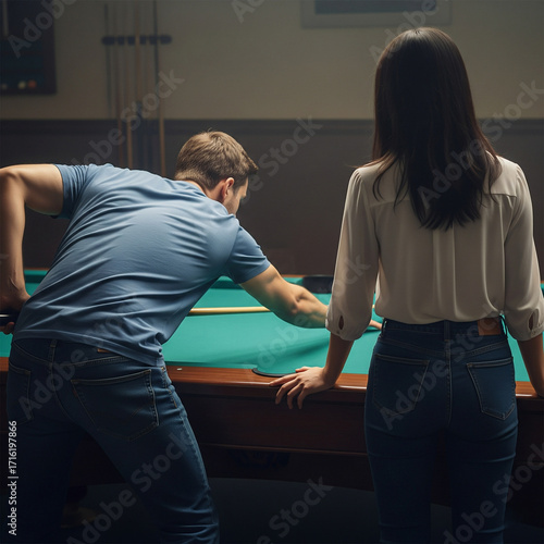 Man and Woman Playing Pool