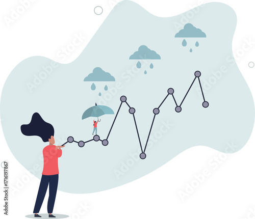Risk and uncertainty, investment volatility or stock market and crypto currency fluctuation up and down, all weather strategy concept.life and employment of people.