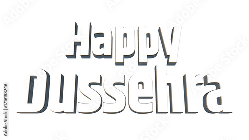 Happy Dussehra festival greeting in artistic cutout 3D text style on isolated transparent background, Vijayadashami wishes, Hindu festival celebration design