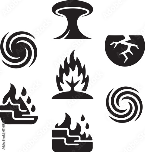 Powerful nature forces icons fire water earth wind storm