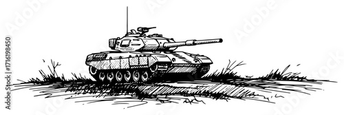 Military Battle Tank in a Vintage Sketch Style