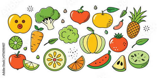 Vibrant assortment of fresh fruits and vegetables healthy food collection