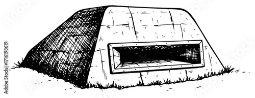 Vintage Military Concrete Bunker Sketch