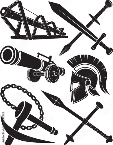 Ancient war weapons silhouette collection