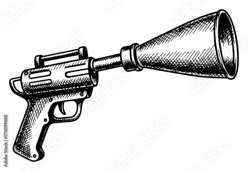Pistol with Suppressor Silencer Sketch