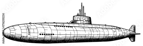 Military Submarine in a Vintage Sketch Style