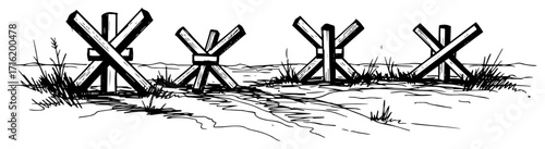 Hand Drawn Sketch of Anti-Tank Obstacles on a Roadblock
