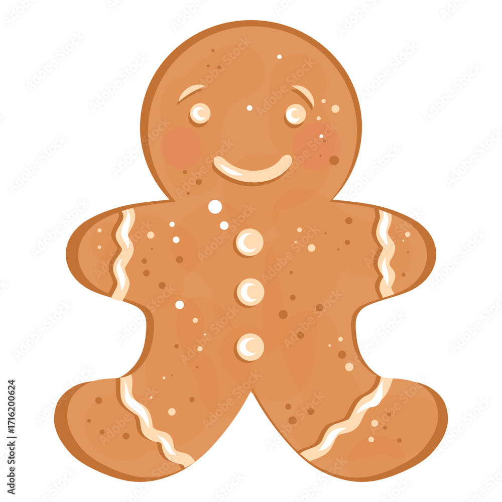Obraz premium Gingerbread Man Cookie, Iced Gingerman Illustration, Holiday Cookie Figure