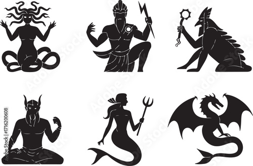 Mythical creatures silhouette collection