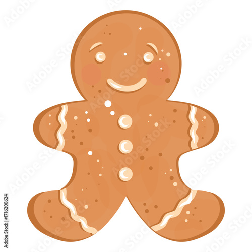 Gingerbread Man Cookie, Iced Gingerman Illustration, Holiday Cookie Figure