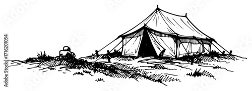 Vintage Hand Drawn Military or Camping Tent