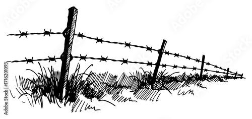 Hand Drawn Sketch of a Barbed Wire Fence black shape vector laser cutting engraving monochrome print