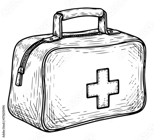 First Aid Medical Kit Bag with Cross Illustration black shape vector laser cutting engraving monochrome print