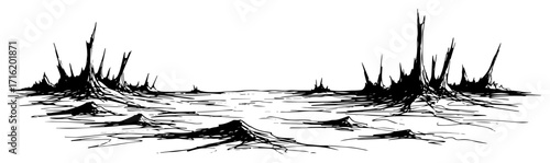 Explosion Craters Battlefield Landscape Scene black shape vector laser cutting engraving monochrome print