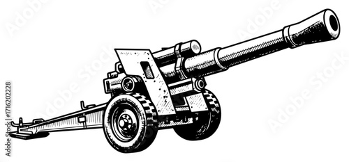 Vintage Artillery Cannon in a Hand Drawn Sketch Style