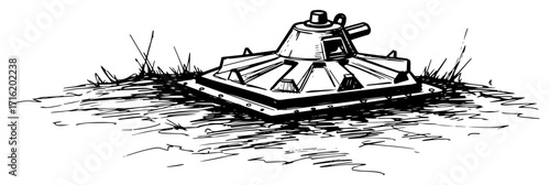Tank Turret Fortification in a Hand Drawn Sketch Style