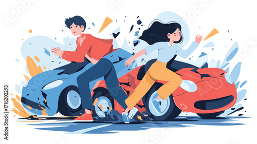 Car Accident on Road with Driver Characters - Professional Visualization