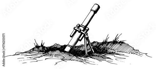 Military Mortar Weapon in a Firing Position Sketch black shape vector laser cutting engraving monochrome print