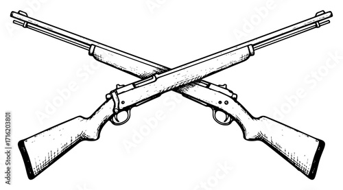 Two Crossed Hunting Rifles in a Vintage Sketch Style