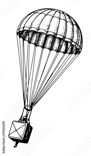 Hand Drawn Illustration of a Cargo Parachute Supply Drop