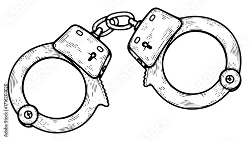 Vintage Police Handcuffs Engraving Illustration