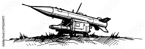 Sketch of a Military Missile Launcher System black shape vector laser cutting engraving monochrome print