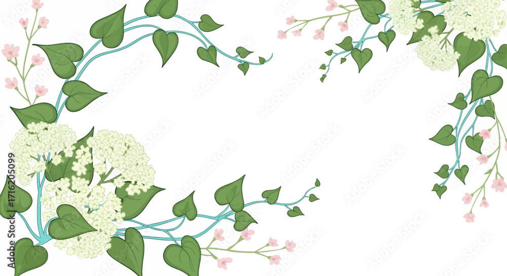 Fototapeta premium Floral Frame with Hydrangea and Ivy Branches Elegant Wedding Border Design for Invitations