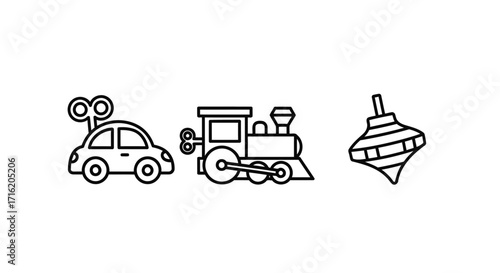 Outline Illustrations of Traditional Childhood Toys