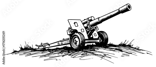 Vintage Artillery Cannon in a Hand Drawn Sketch Style