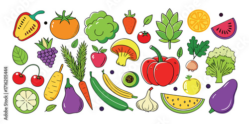 Vibrant assortment of fresh fruits and vegetables perfect for healthy eating