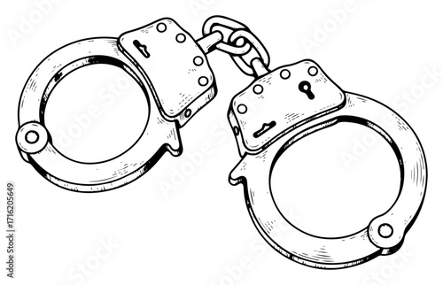 Vintage Police Handcuffs Sketch Illustration