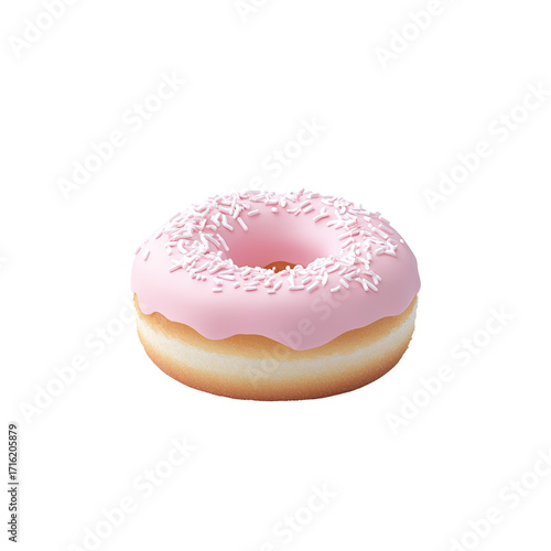 Pink Frosted Donut with Sprinkles on a White Background