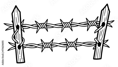 Sketch of Barbed Wire on a Wooden Post black shape vector laser cutting engraving monochrome print