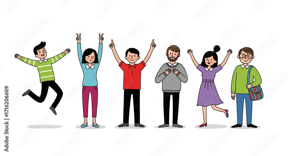 Obraz premium Happy Diverse Team Celebrating Success Collaboration and Positive Workplace Environment Cartoon Illustration