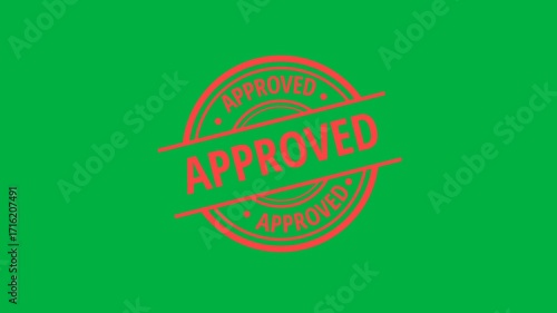 Approved stamp graphic design element red color on green background Vector illustration Business approved concept Simple flat style