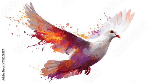 Ethereal Flying White Dove with Fiery Effect Vector Illustration