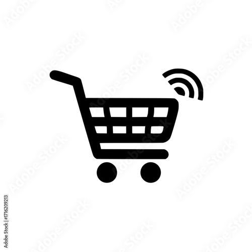 Vector of shopping cart with wifi icon for internet based purchases and digital retail platforms