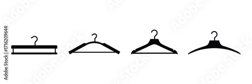 Clothes hanger vector set wardrobe organization  . Vector set of different clothes hangers silhouettes . eps 10
