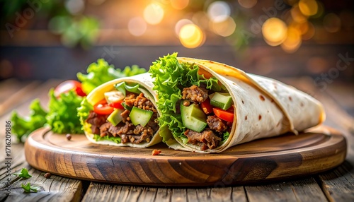 Two burritos on a wooden board