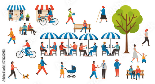 People in Park Illustration  Leisure Activities Urban Life and Community Lifestyle Vector Design