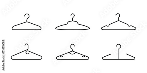 Create a kinds of Different  clothe hangar . Vector art silhouette with white background.  Collection of four clothes hangers in black color . eps 10 